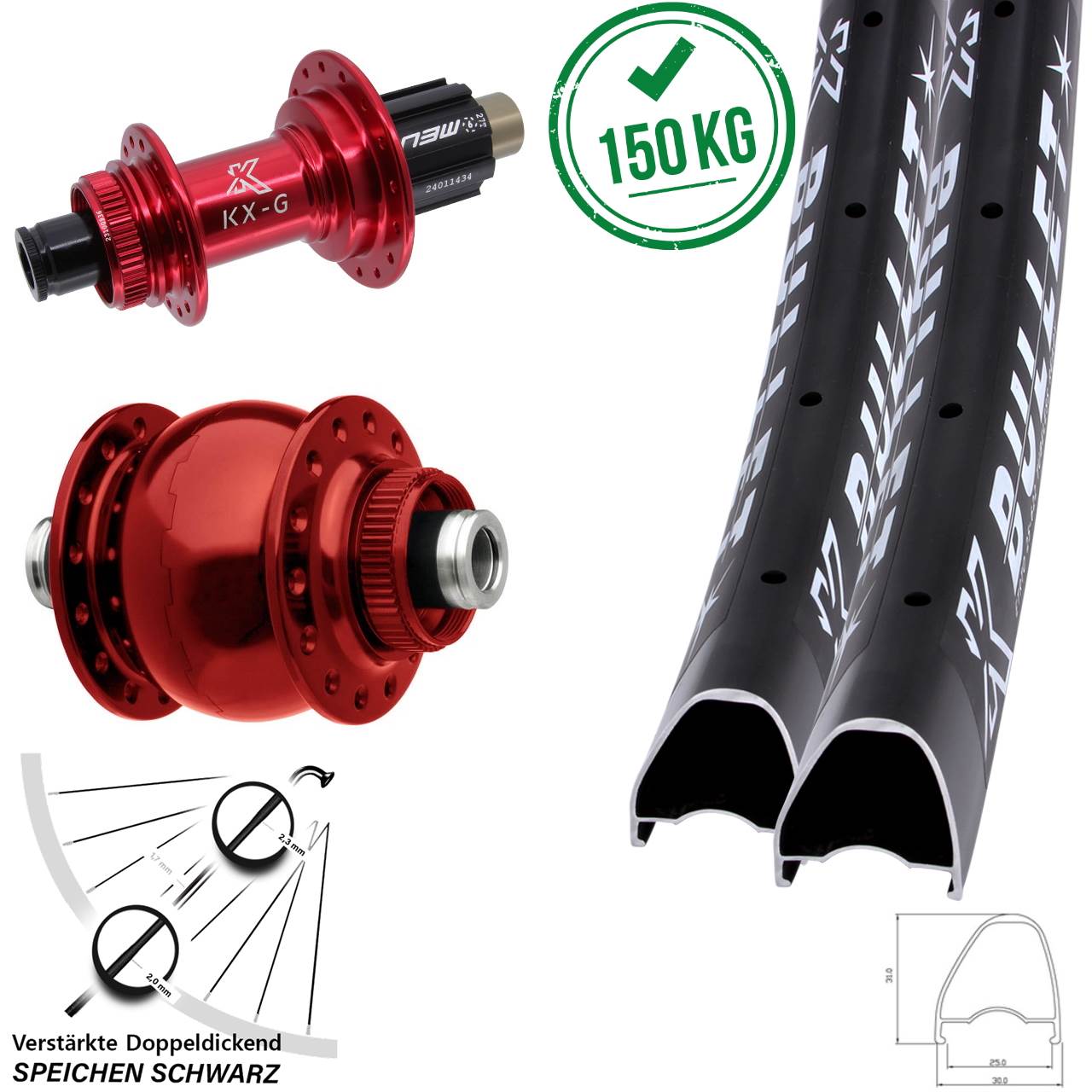 KX-G Bullet OS rot SON 28 28-29 Zoll Laufradsatz Centerlock 12x100/142 Campa N3W