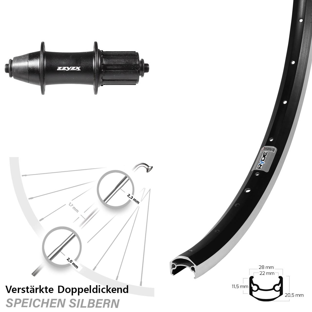 Hinterrad 650B Ryde Andra 35 Formula OV-32 8-11 fach für Schnellspanner