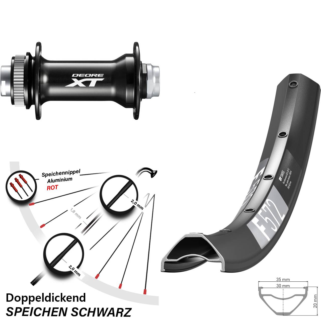 27,5 Zoll DT Swiss F572 Shimano XT Vorderrad Centerlock 15x110 Boost