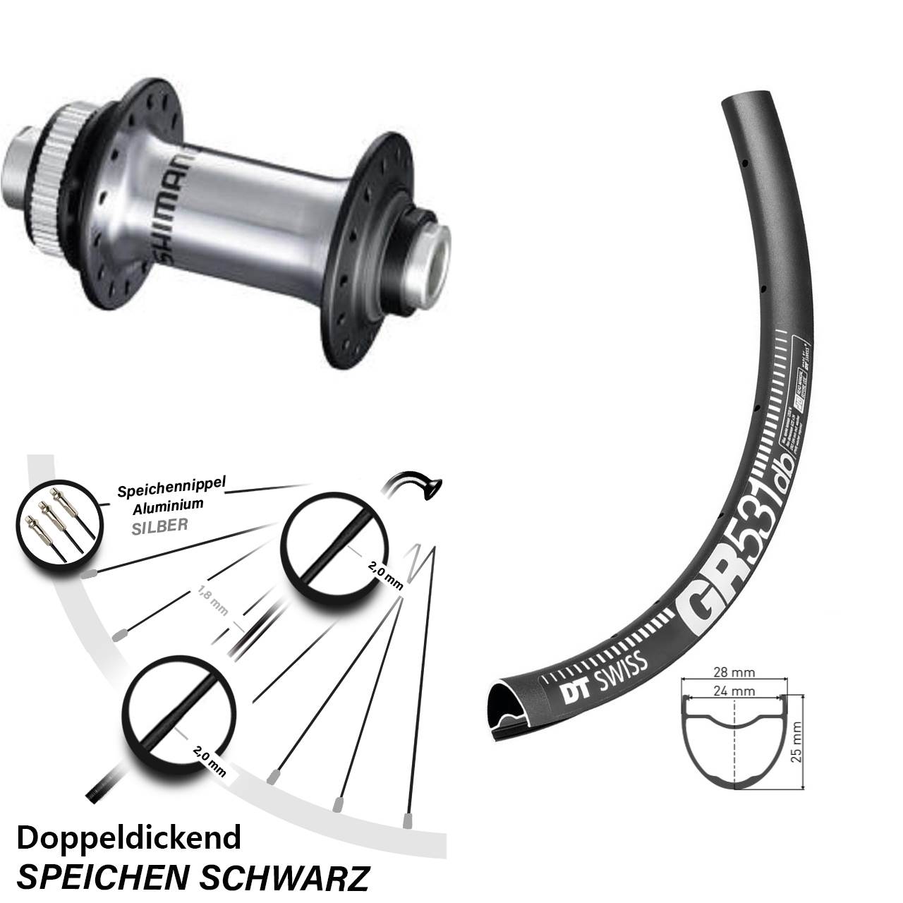 Vorderrad 28 Zoll DT Swiss GR 531 DB Gravel Shimano HB-RS770