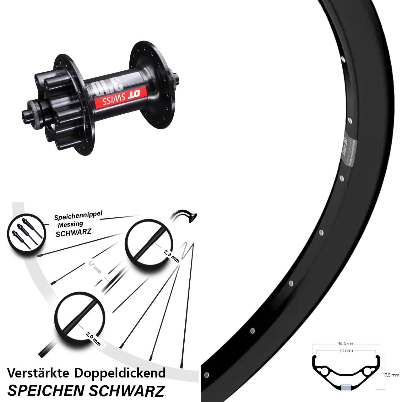 29 Zoll Ryde Disc 30 DT Swiss 370 6-Loch Vorderrad für Schnellspanner