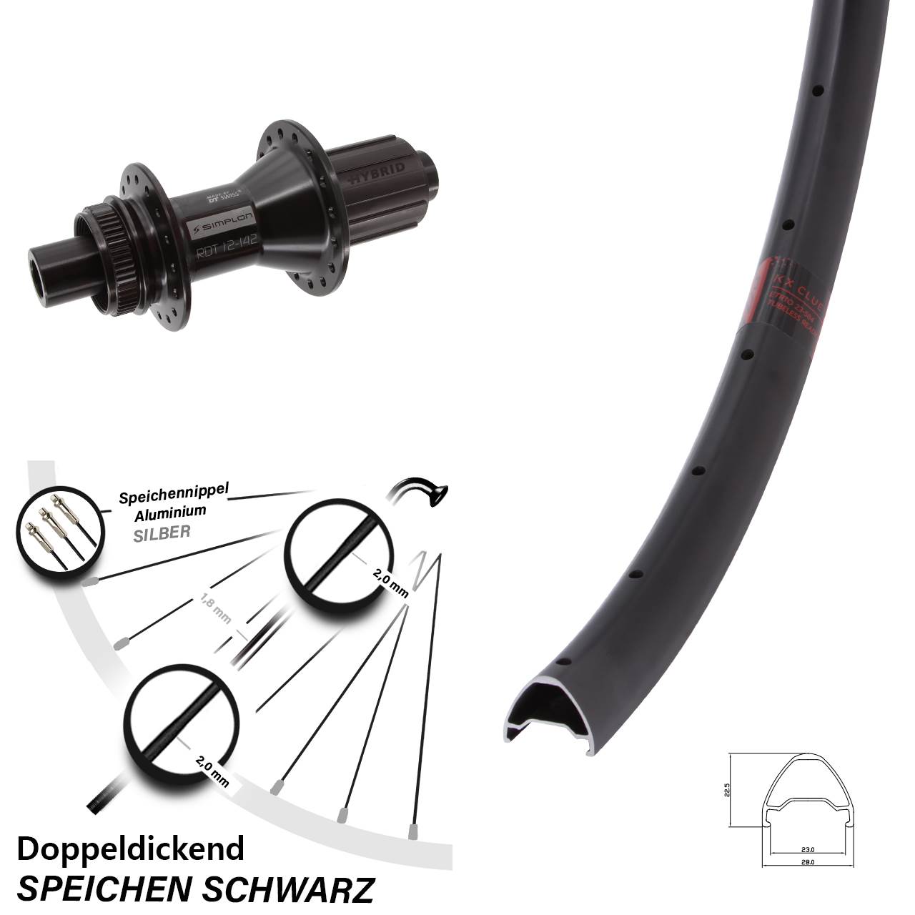 27,5 Zoll KX Clue DT Swiss 370 Hybrid Disc Hinterrad 12x142 8-11 fach