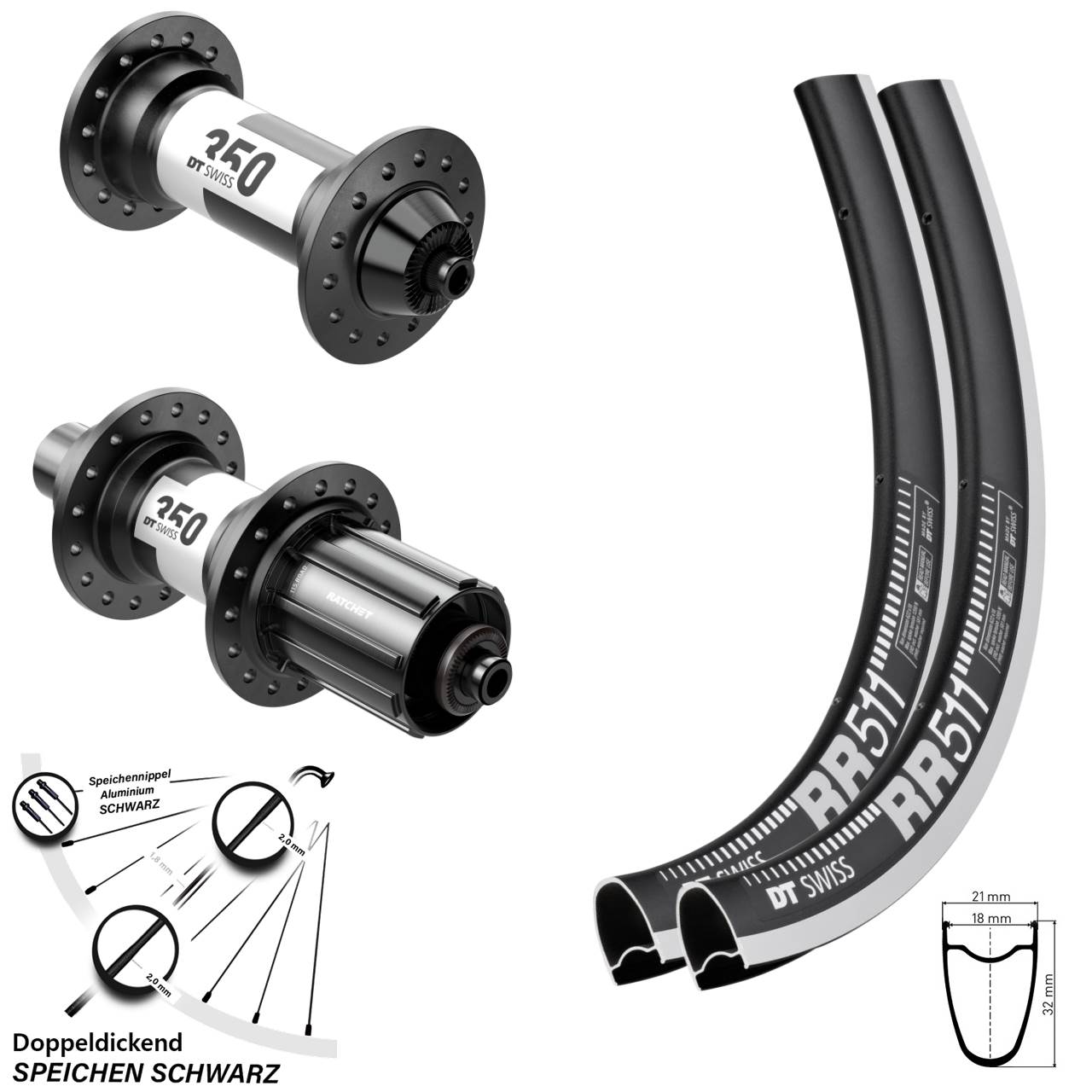 Laufradsatz 28 Zoll DT Swiss RR511-350 11-12 fach QR