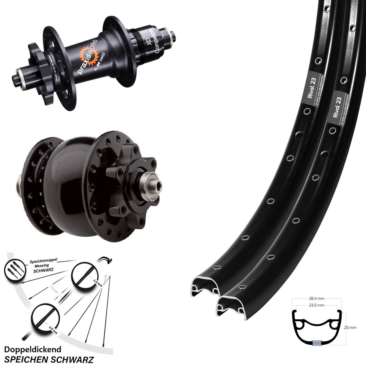Laufradsatz 6-Loch QR 27,5 Zoll Ryde Rival 23 DT Swiss 350 SON 28 XD