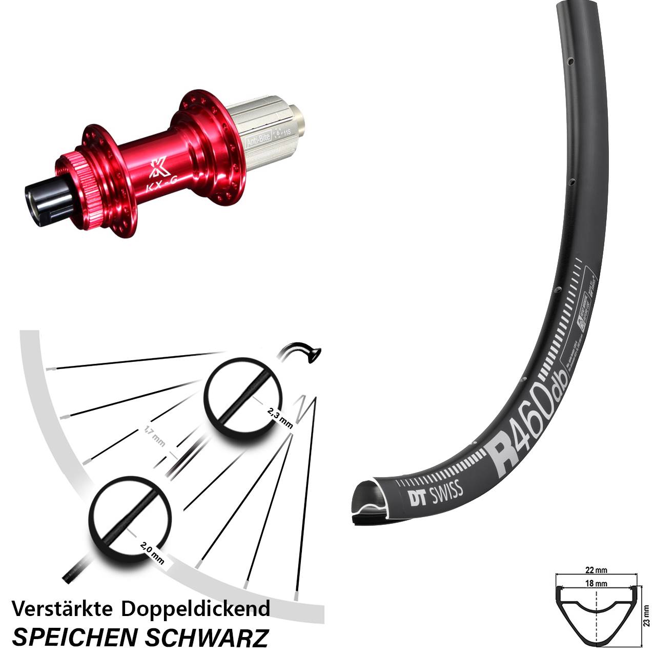 Hinterrad 12x142 28 Zoll DT Swiss R 460 Disc KX-G rot 8-12 fach HG