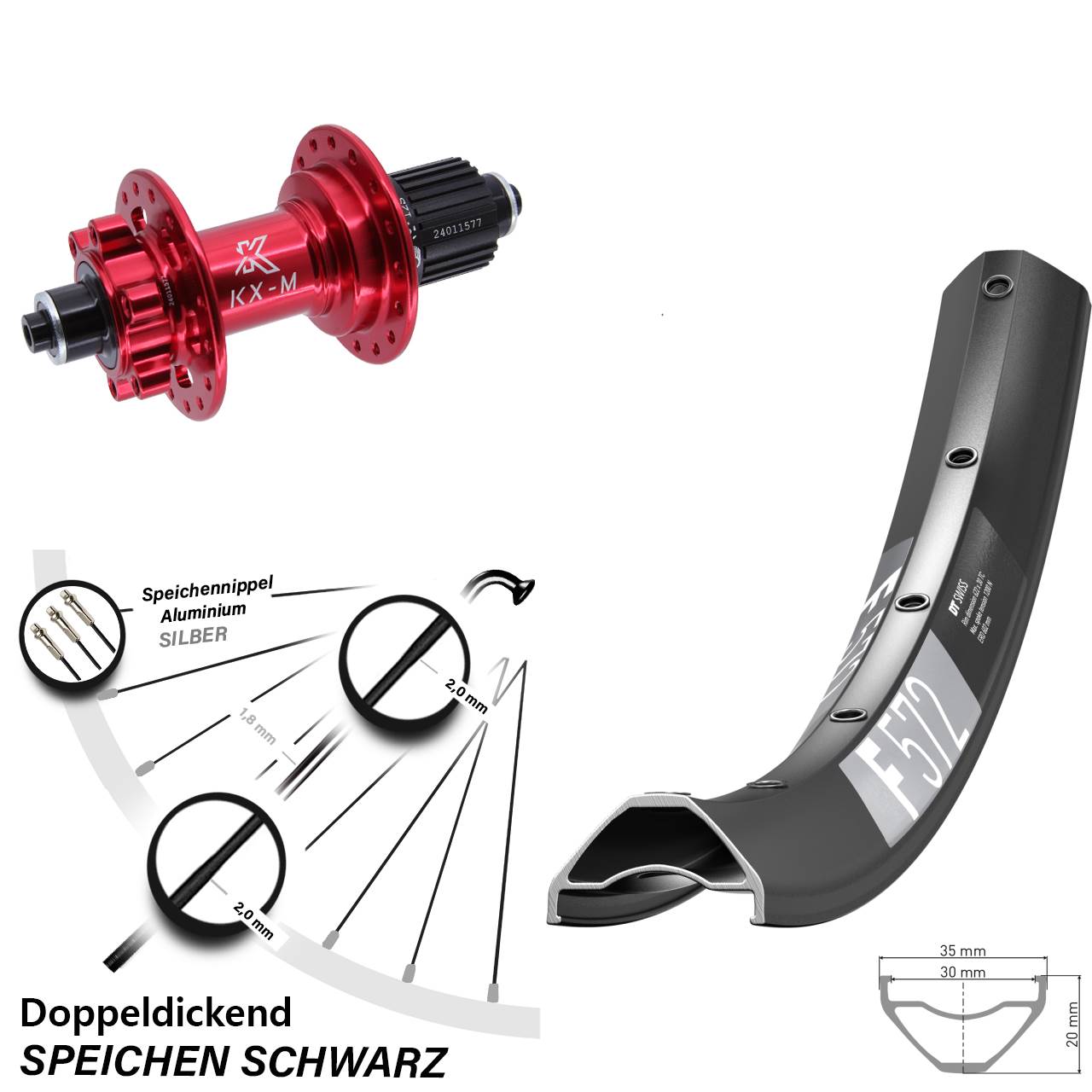 DT Swiss F 572 KX-M rot 29 Zoll Disc Hinterrad QR Shimano Micro Spline