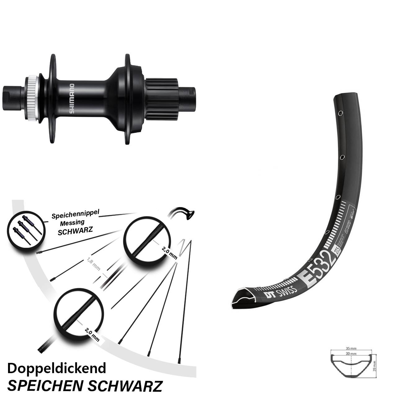 29 Zoll DT Swiss E532 Shimano FH-MT510-B Disc Laufrad 12x148 Micro Spline