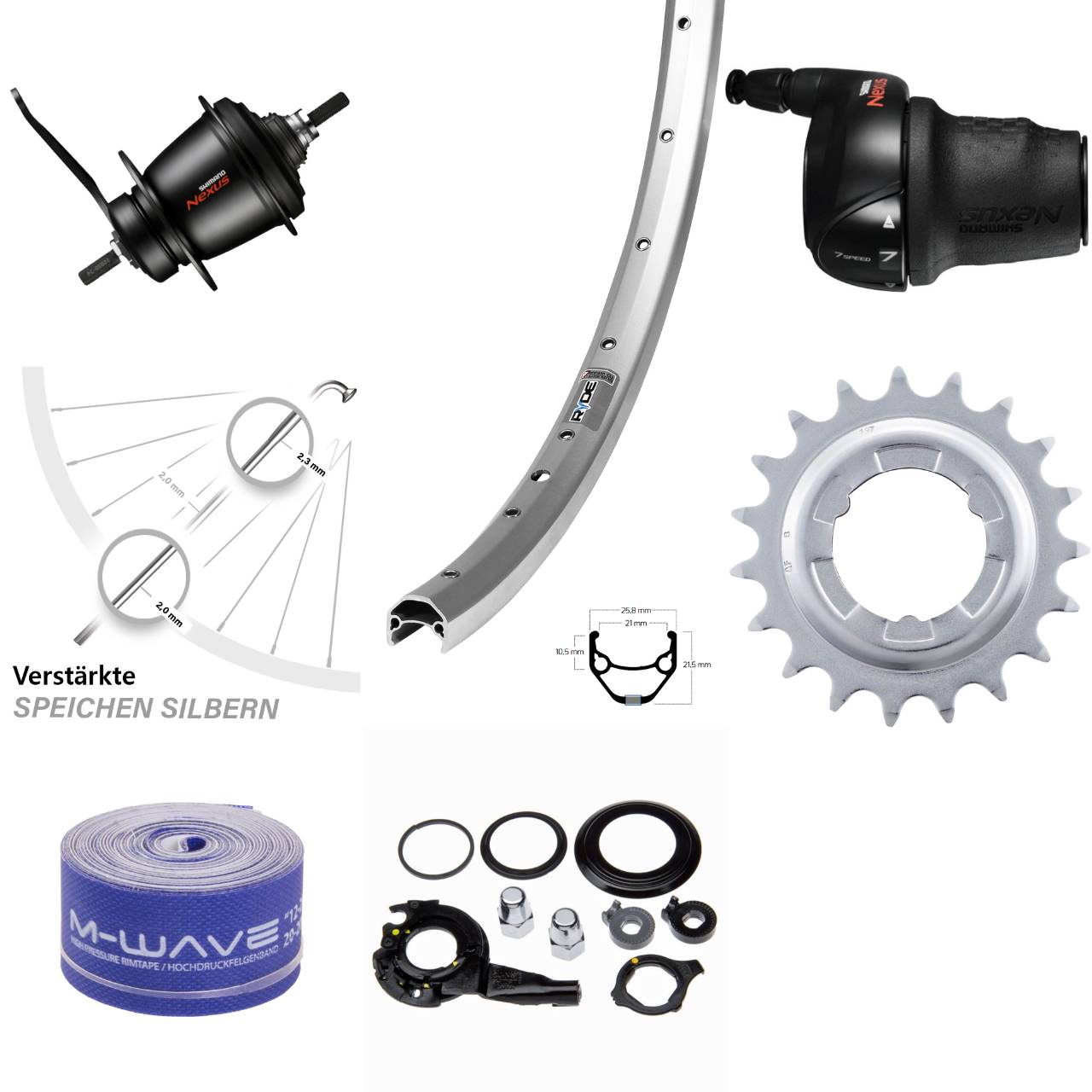 26 Zoll Hinterrad Shimano SGC3001 7-Gang Rücktrittbremse Ryde Zac 421 silbern