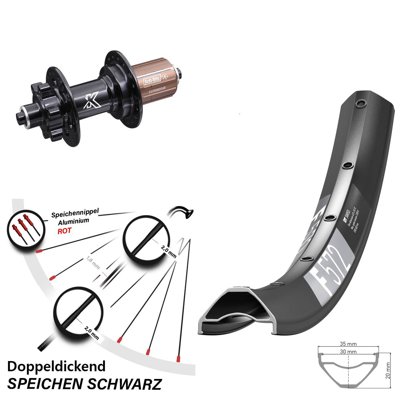 6-Loch Hinterrad QR 29 Zoll DT Swiss F572 KX-M 8-12 fach
