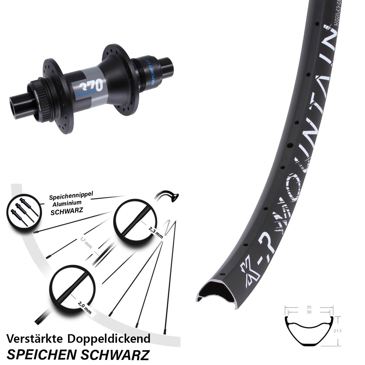 KX-R Mountain DT Swiss 370 Hybrid 27,5 Zoll Disc Laufrad 12x148 XD 11-12 fach