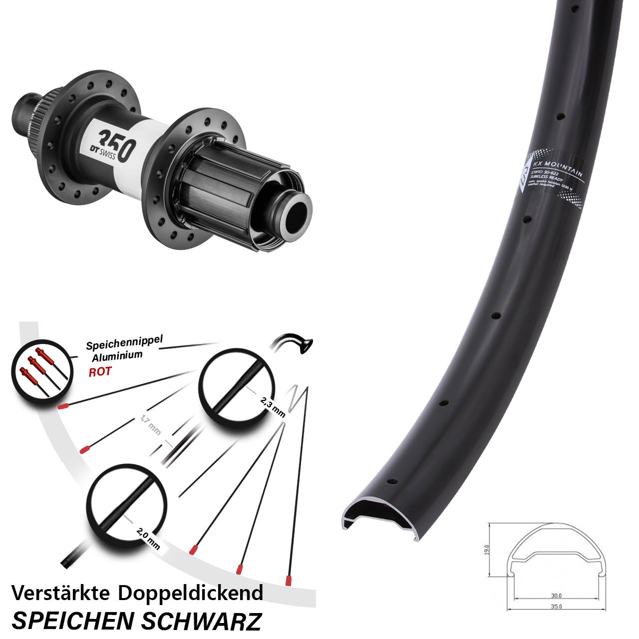 29 Zoll KX Mountain DT Swiss 350 Boost Hinterrad 12x148 8-11 fach HG