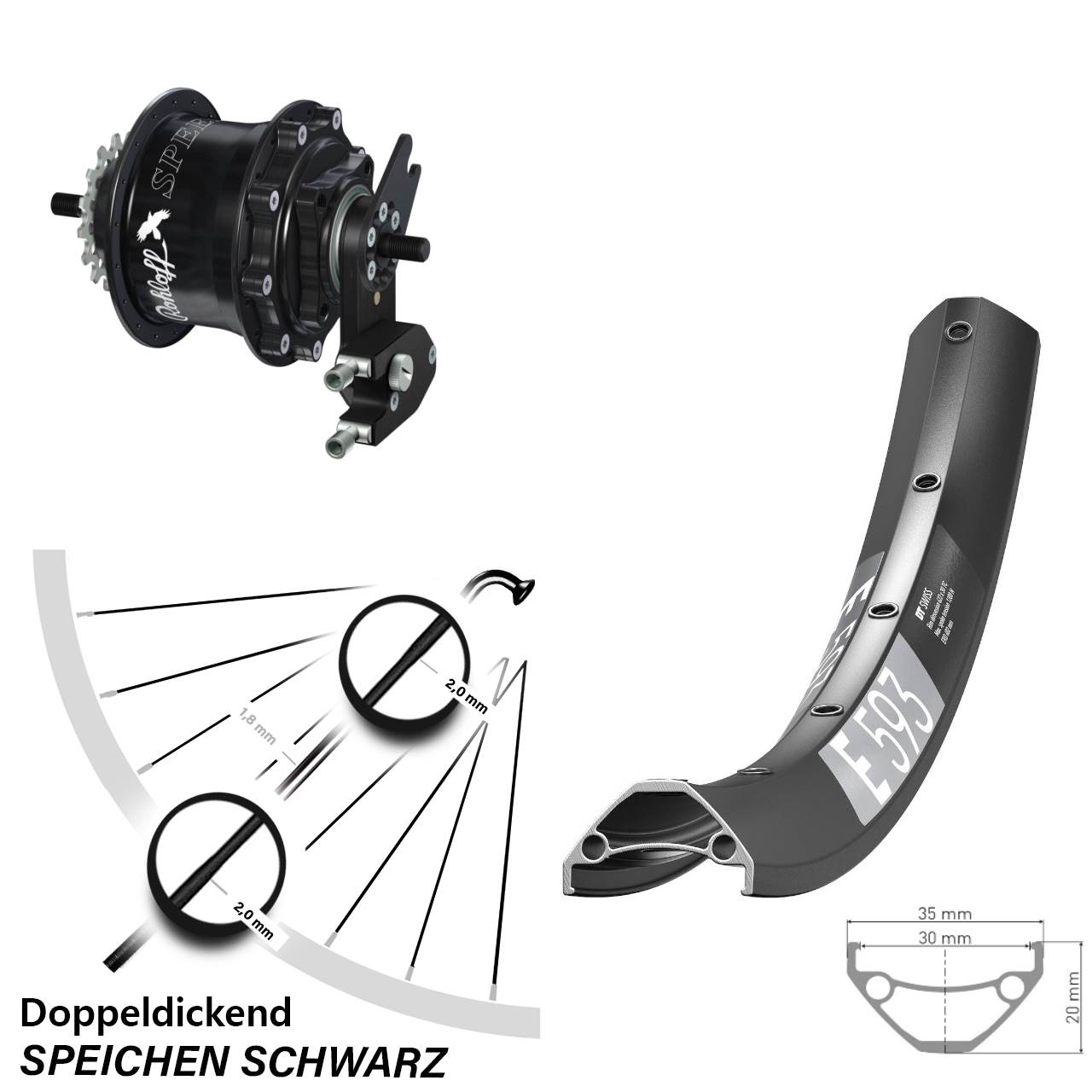 Hinterrad 29 Zoll DT Swiss E 593 Disc Rohloff Speedhub 500/14 TS DB OEM2 schwarz