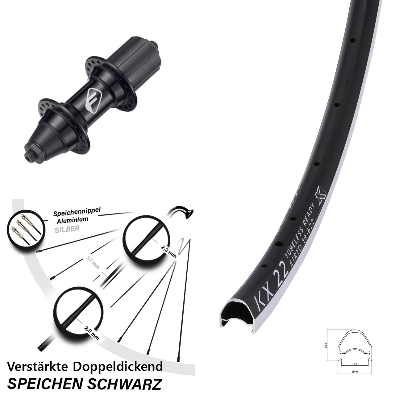 Hinterrad für Schnellspanner 28 Zoll KX 22 Formula FM-32 7 fach