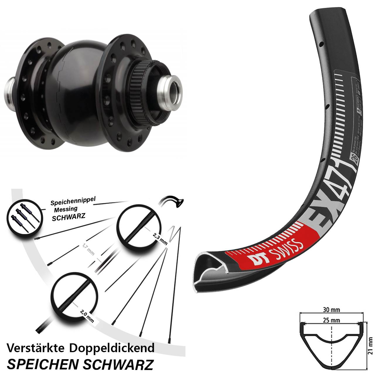 Boost Disc Vorderrad mit Nabendynamo 12x110 650B DT Swiss EX 471 SON 28