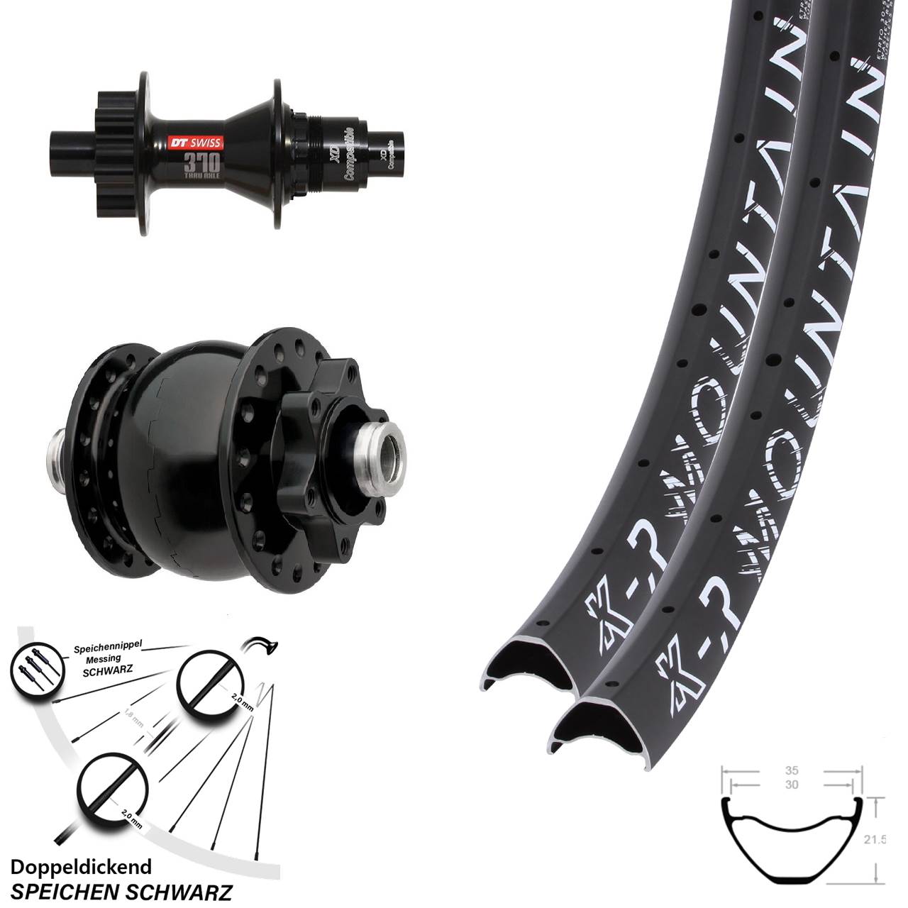Laufradsatz 6-Loch 12x100/142 29 Zoll KX-R Mountain DT Swiss 370 SON 28 XD