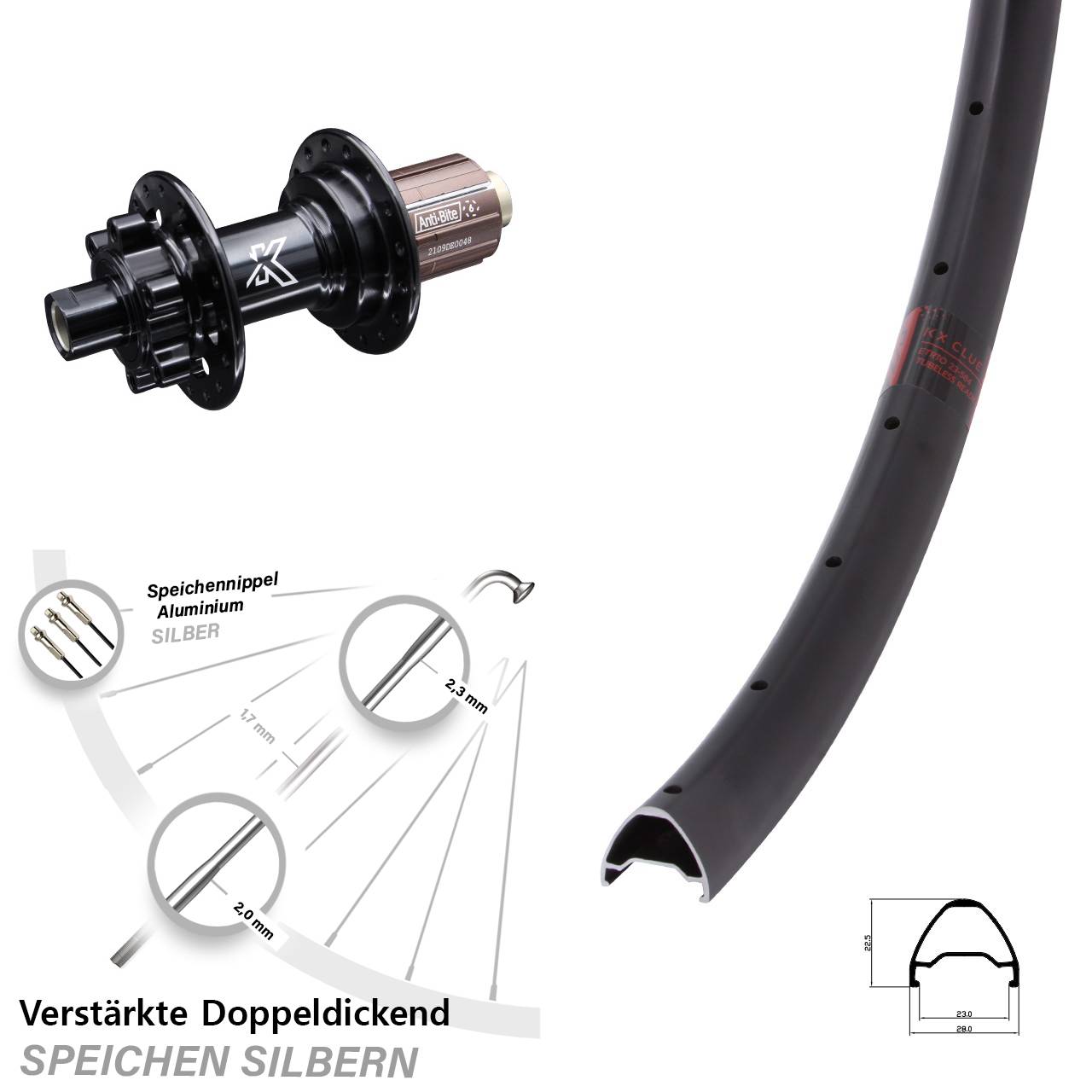 Disc Laufrad 12x142 29 Zoll KX Clue MTB Shimano Anti-Bite 8-12 fach