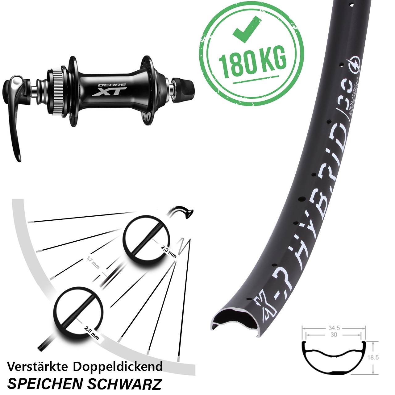 29 Zoll KX-R Hybrid 30 Shimano XT Disc Vorderrad QR