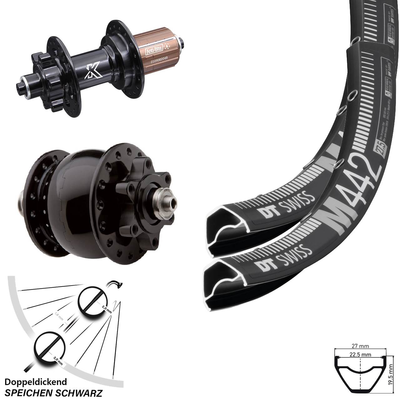 29 Zoll DT Swiss M442 KX-M SON 28 6-Loch Laufradsatz für Schnellspanner 8-12 fach