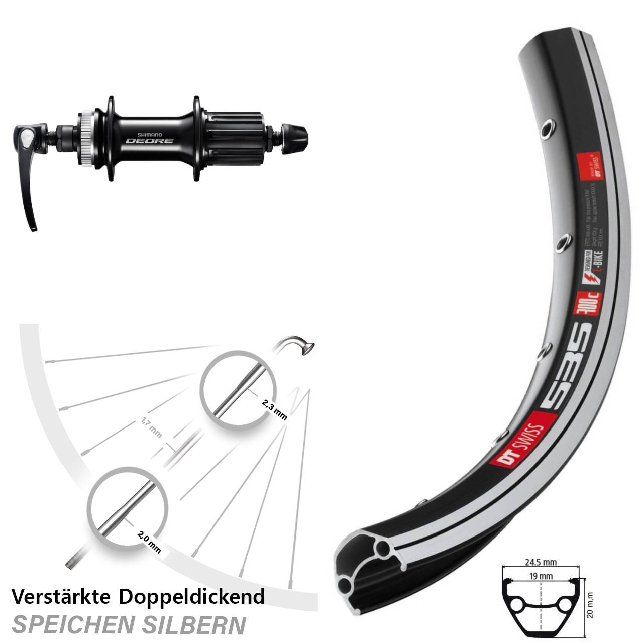 Hinterrad für Schnellspanner 28 Zoll DT Swiss 535 Deore FH-M6000 8-11 fach HG