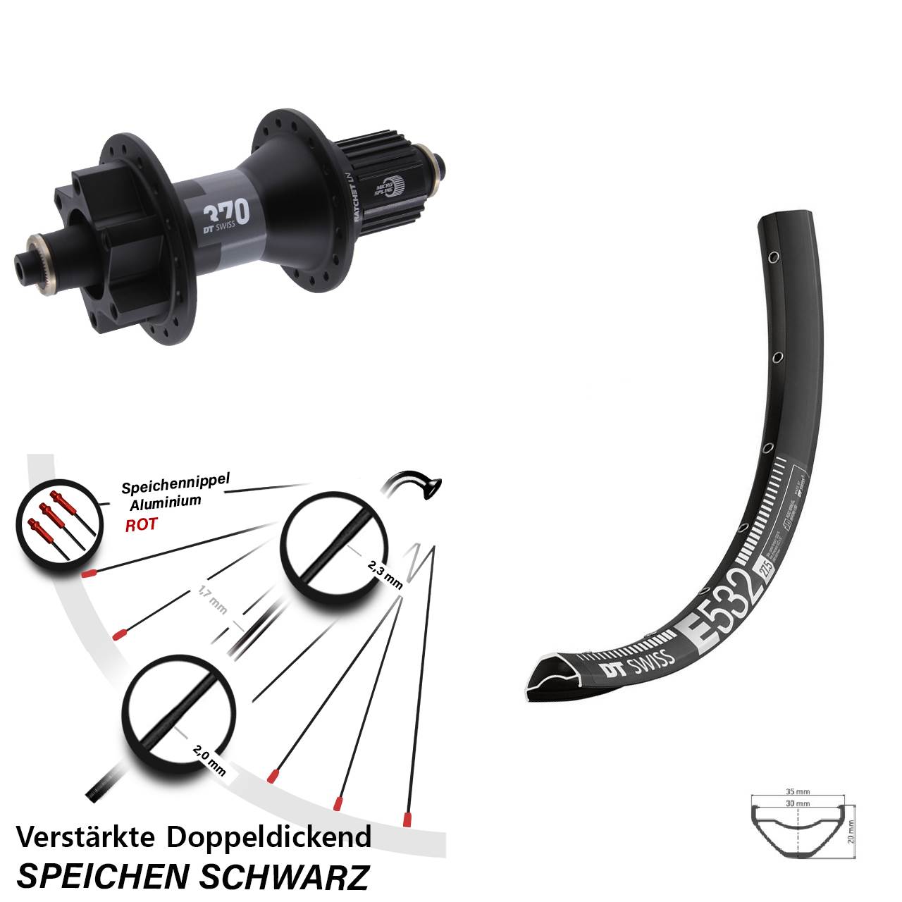 27,5 Zoll DT Swiss E 532-370 Hybrid Disc Hinterrad QR Shimano Micro Spline