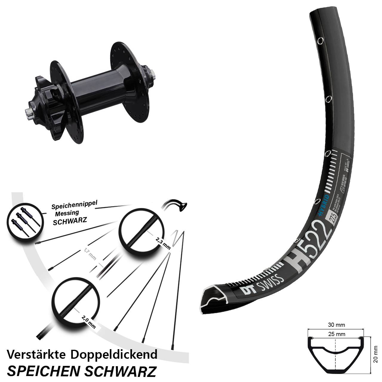 28 Zoll DT Swiss H522 Formula DC91-V2 Disc Vorderrad für Schnellspanner