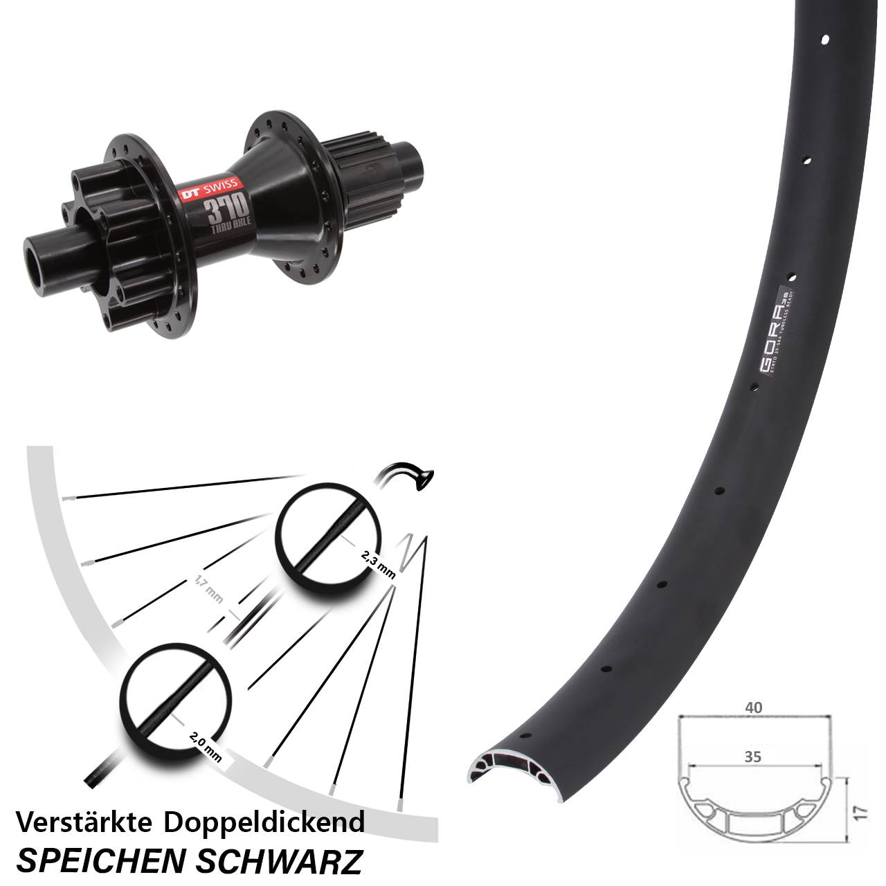 6-Loch Hinterrad 12x142 27,5 Zoll Gora 35 DT Swiss 370 Shimano Micro Spline
