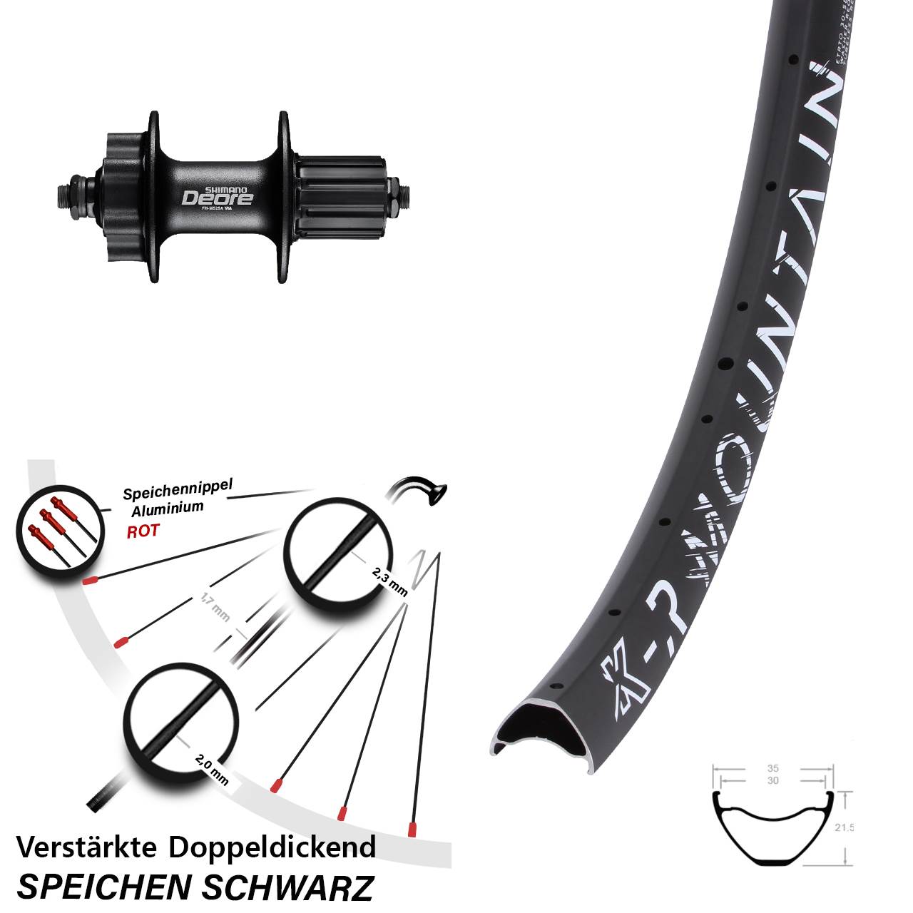 29 Zoll KX-R Mountain Shimano FH-M525 6-Loch Hinterrad QR 8-11 fach HG