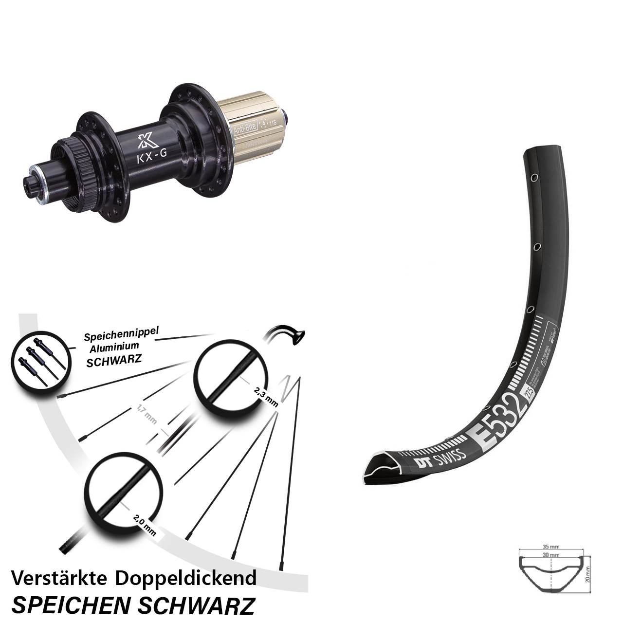 Hinterrad Centerlock 27,5 Zoll DT Swiss E 532 KX-G 8-12 fach HG QR