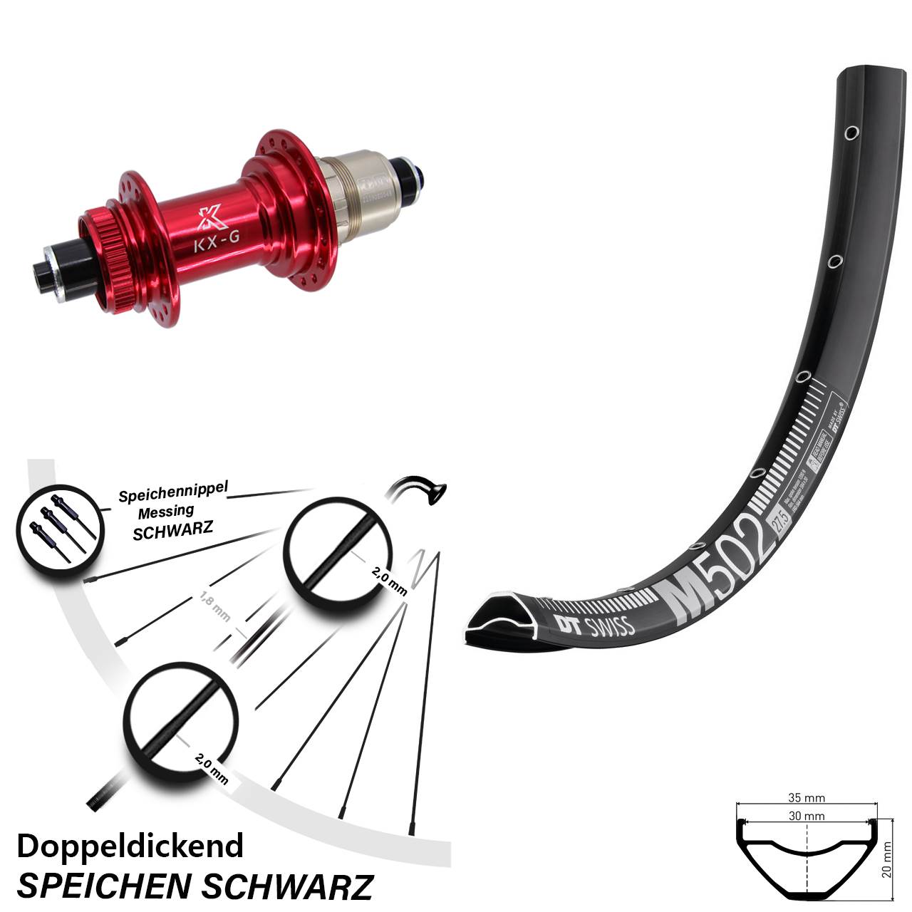 Disc Hinterrad QR 29 Zoll DT Swiss M 502 KX-G rot XD-R