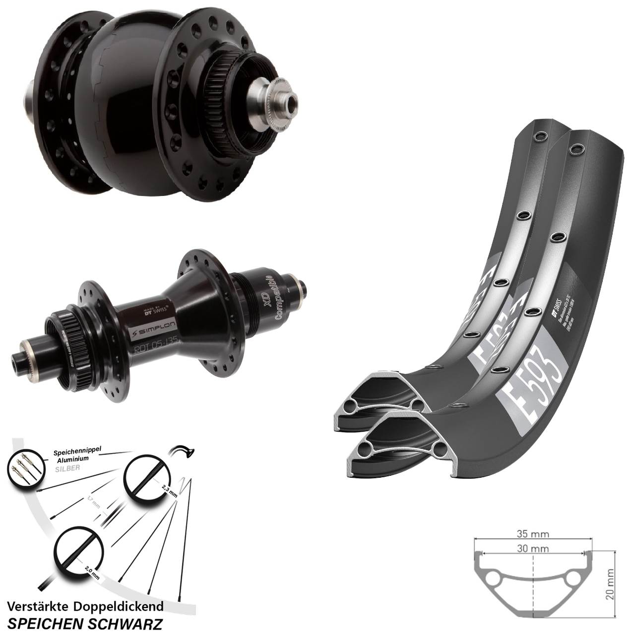 Laufradsatz Centerlock 29 Zoll DT Swiss E 593 370 SON delux XD für Schnellspanner