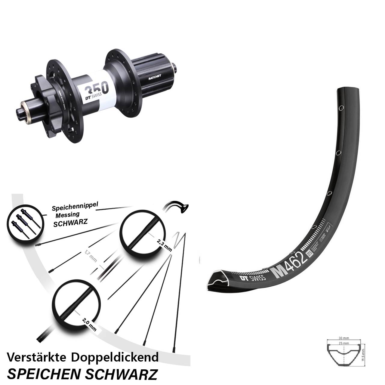 DT Swiss M462-350 27,5 Zoll Disc Hinterrad für Schnellspanner 8-11 fach HG