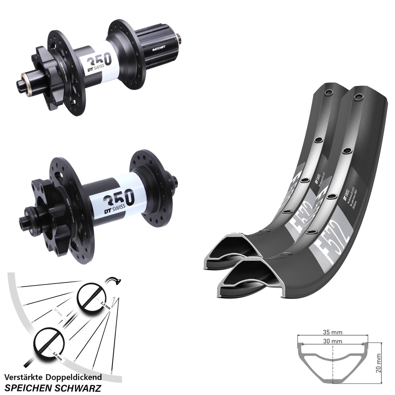 6-Loch Laufradsatz 27,5 Zoll DT Swiss F 572 350 8-11 fach HG für Schnellspanner