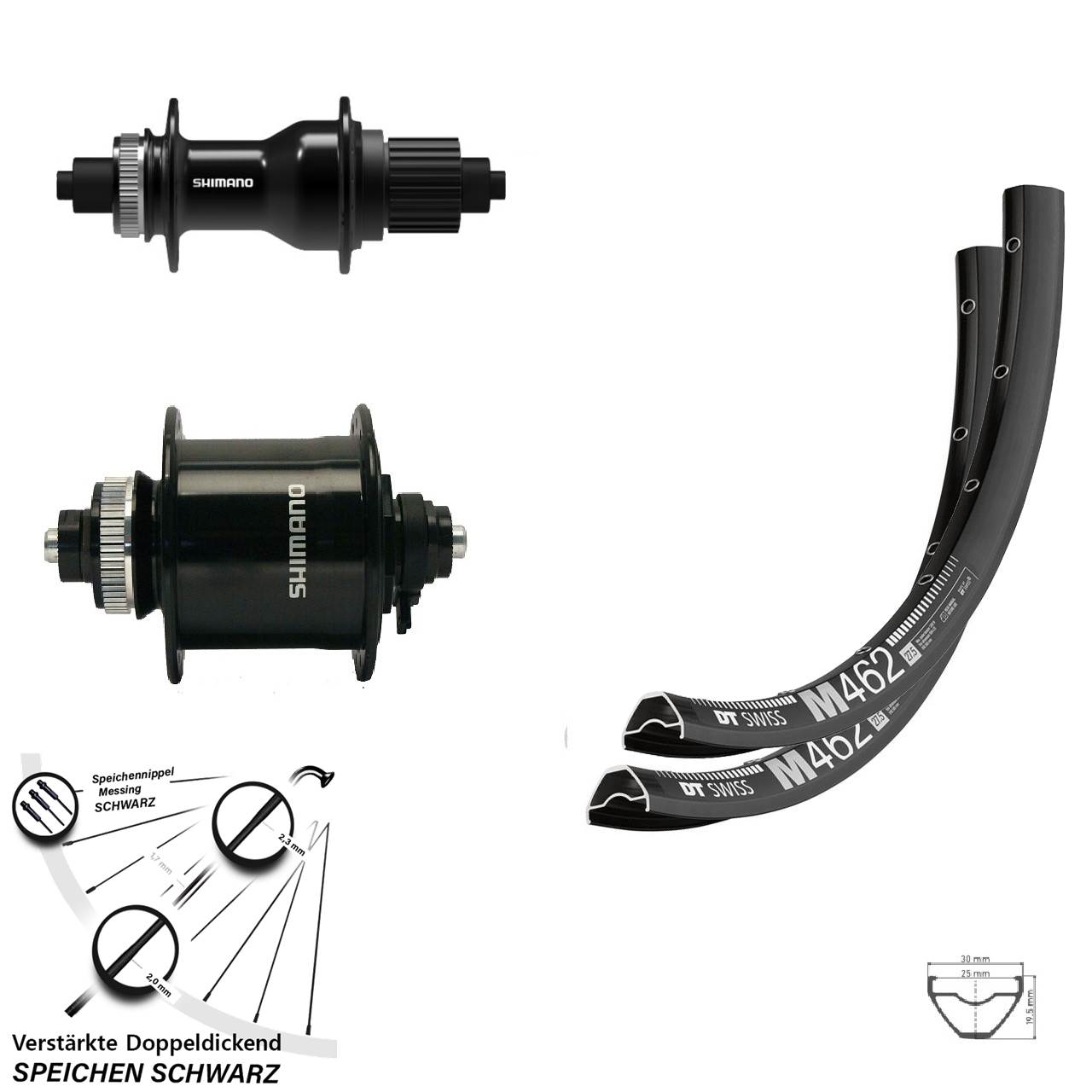 DT Swiss M462 Shimano DH-UR700-3D FH-QC500 27,5 Zoll Disc Laufradsatz QR Micro Spline