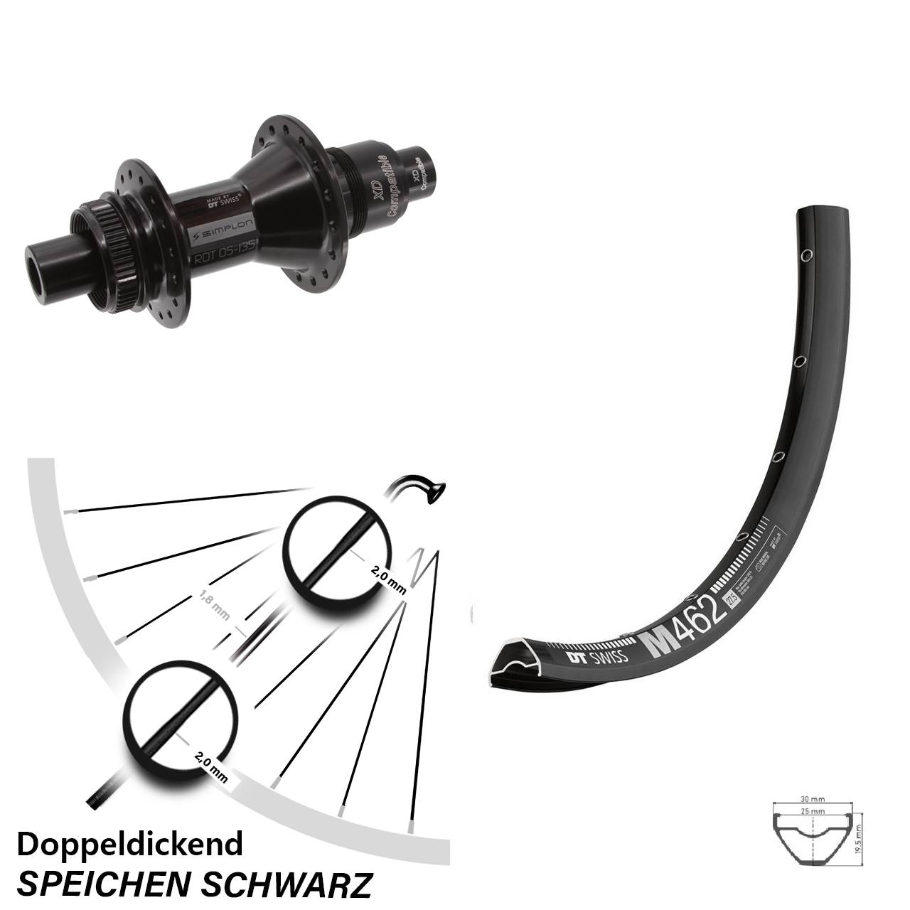 Disc Hinterrad 12x142 27,5 Zoll DT Swiss M462-370 SRAM XD