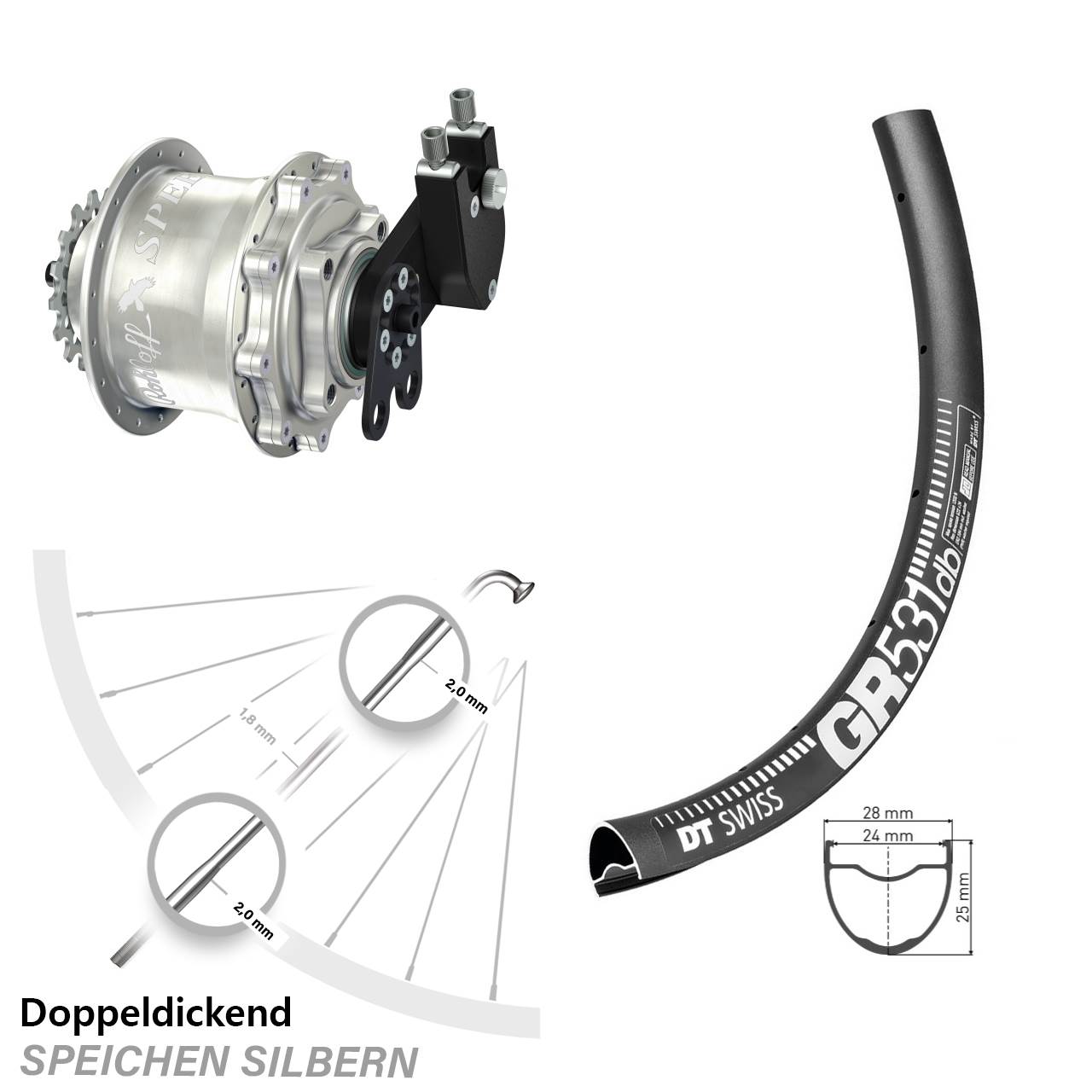 DT Swiss GR 531 Rohloff 500/14 CC DB Tandem 28 Zoll Disc Laufrad