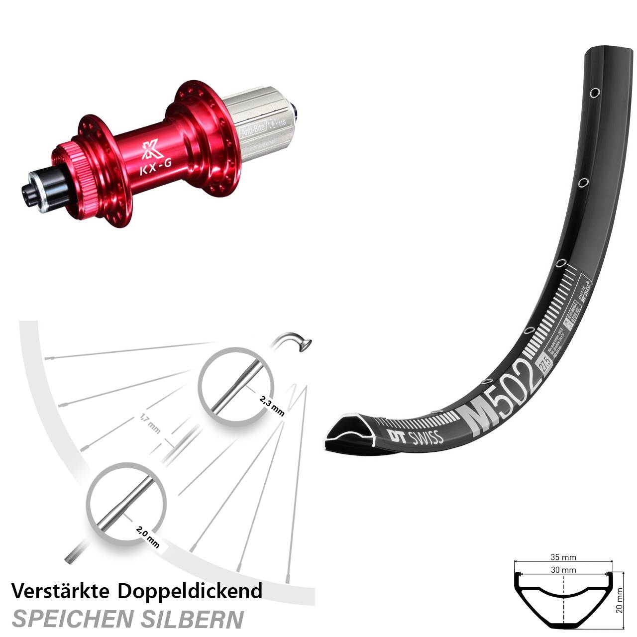Disc Laufrad QR 29 Zoll DT Swiss M 502 KX-G rot 8-12 fach HG
