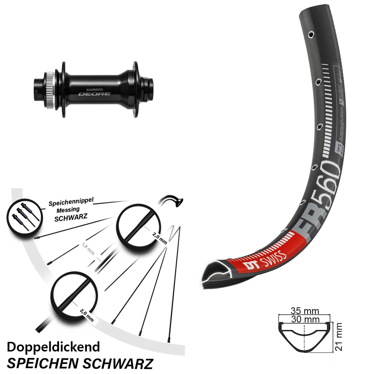 26 Zoll DT Swiss FR560 Shimano HB-M6010-B Centerlock Vorderrad 15x110 Boost