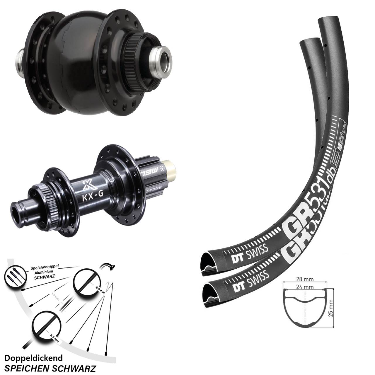 Dynamo SON delux 28 Zoll Laufradsatz KX-R schwarz DT Swiss GR 531 Campagnolo N3W