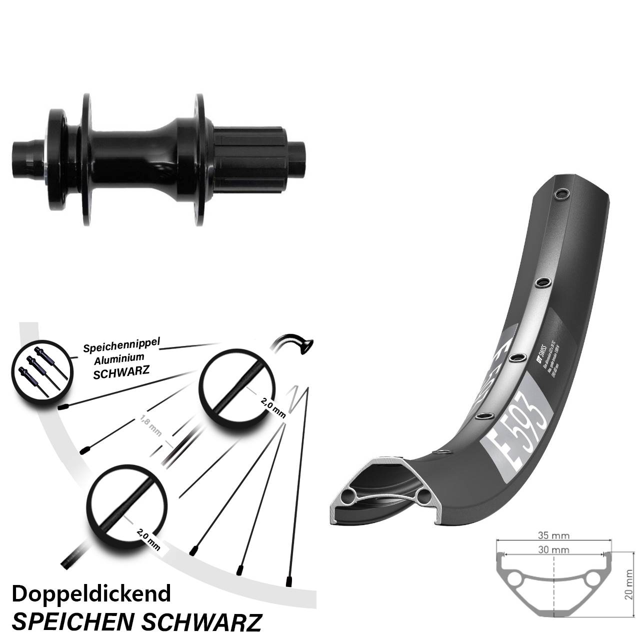 Hinterrad 6-Loch 29 Zoll DT Swiss E 593 Fastace DA210 8-12 fach HG 12x148
