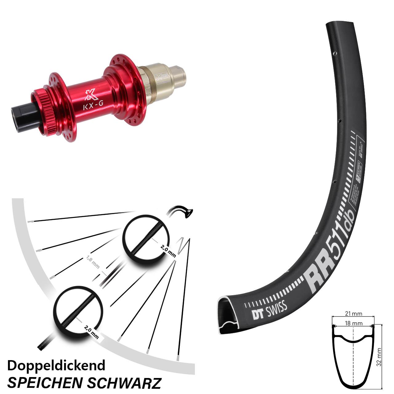 28 Zoll DT Swiss RR 511 KX-G rot Centerlock Hinterrad 12x142