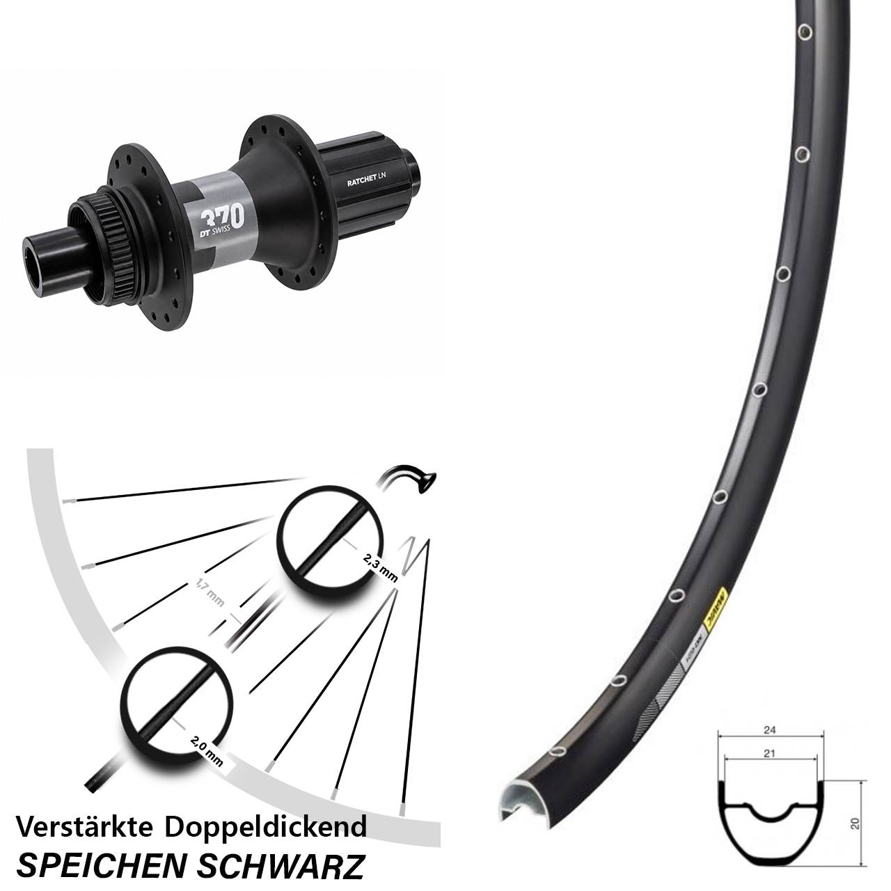 Hinterrad 29 Zoll Mavic XC621 DT Swiss 370 Centerlock 12x142 HG 2023