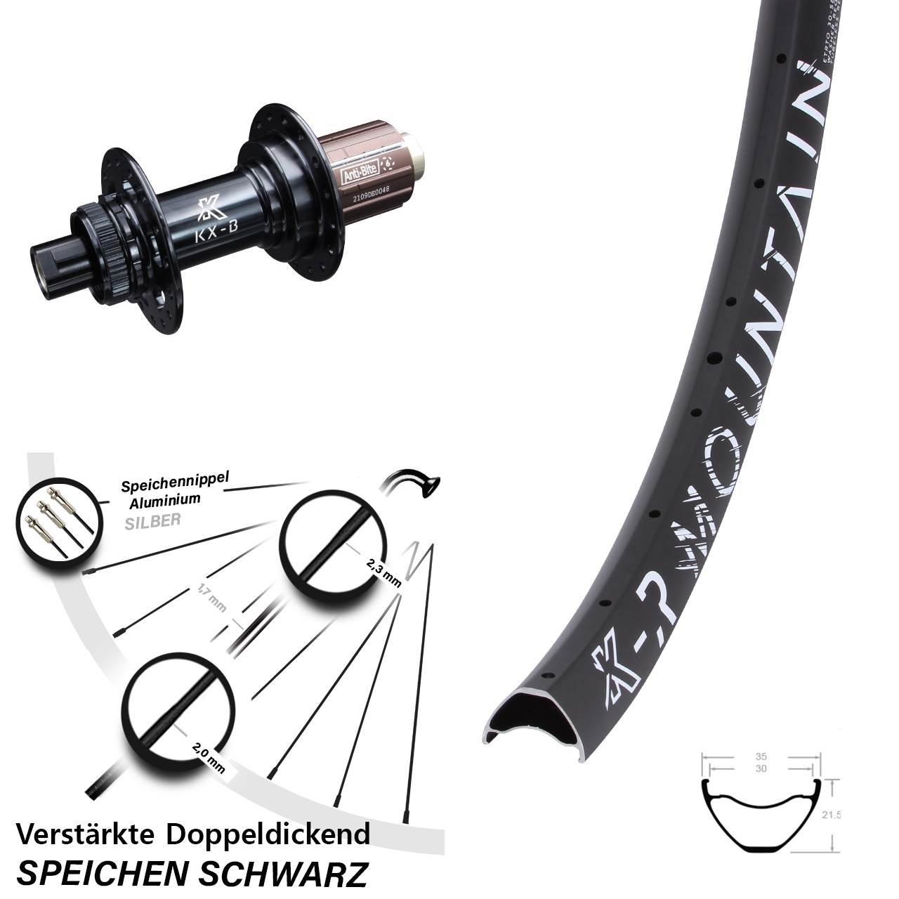 Hinterrad Centerlock 29 Zoll KX-R Mountain verstärkt 8-12 fach HG 12x148 Boost