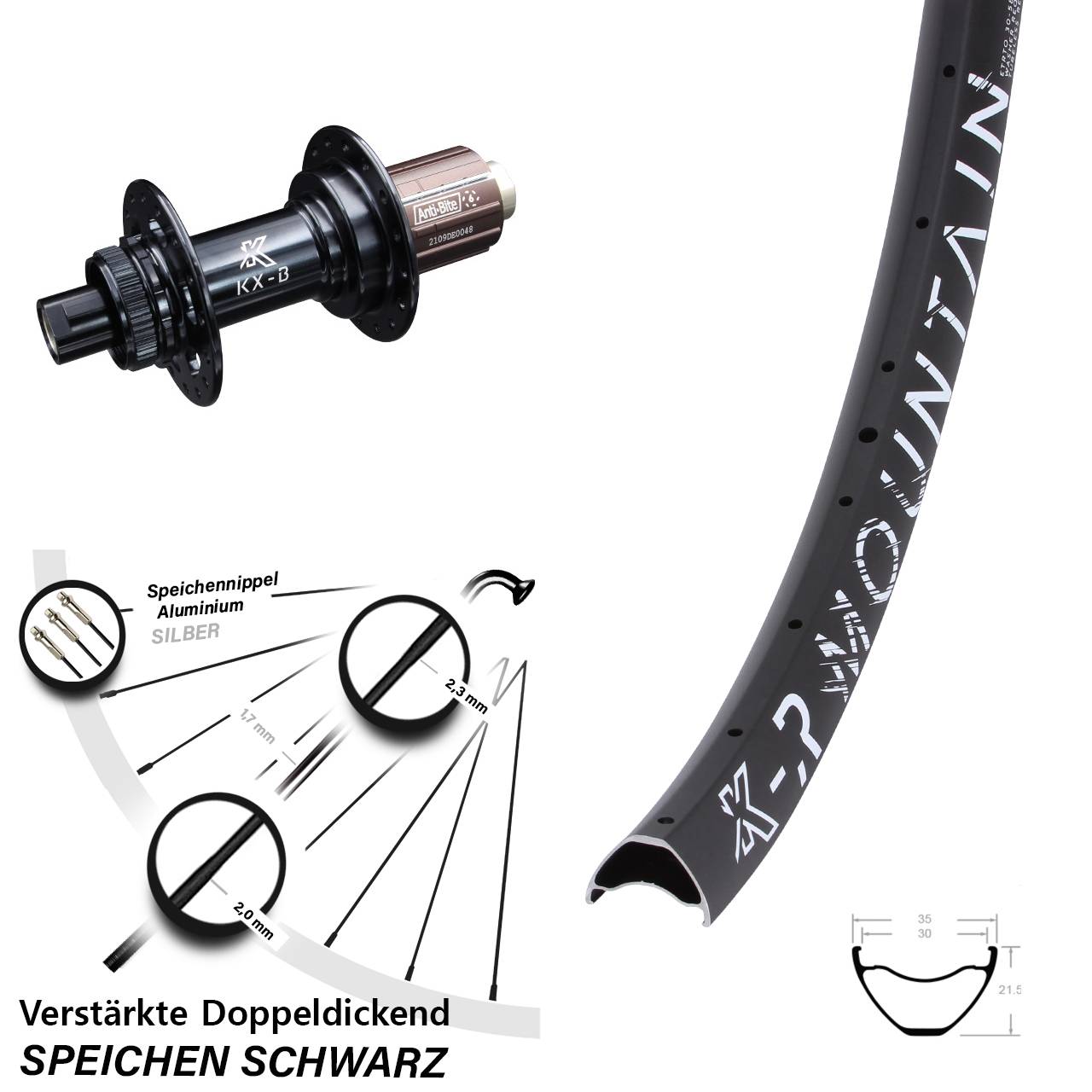 Hinterrad Centerlock 29 Zoll KX-R Mountain verstärkt 8-12 fach HG 12x148 Boost