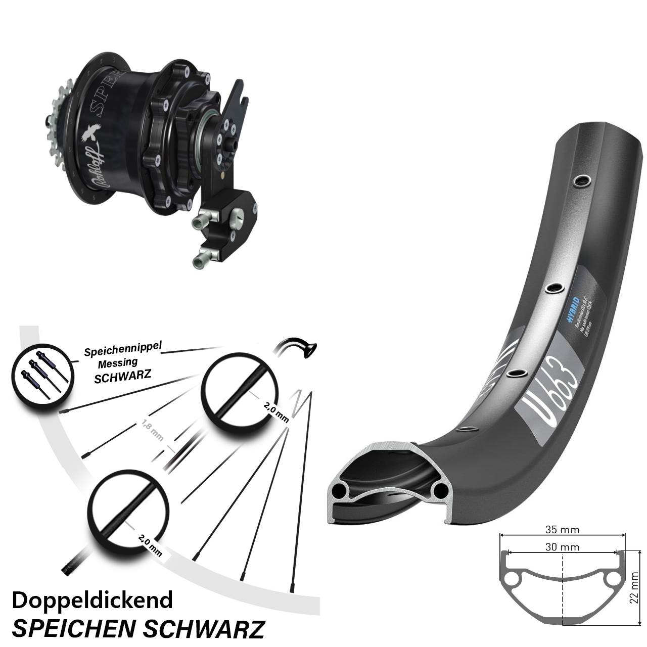 27,5 Zoll DT Swiss U 663 Rohloff CC DB OEM2 Tandem schwarz