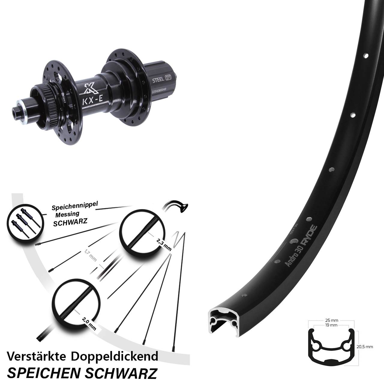 Hinterrad 5x141 Boost 28 Zoll Ryde Andra 30 Disc KX-E 8-12 fach HG
