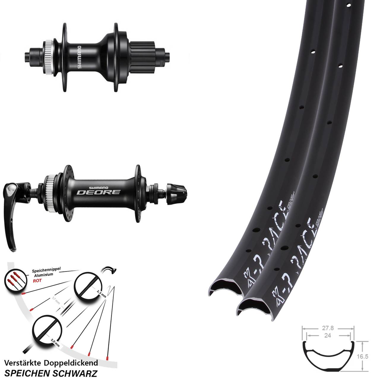 28 Zoll KX-R Race Shimano FH-MT500 HB-M6000 Laufradsatz Centerlock QR Micro Spline