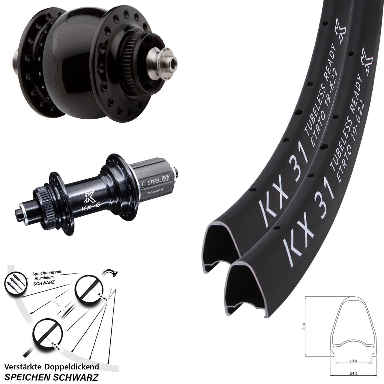 KX-GS31 verstärkt SON 28 Zoll Laufradsatz Centerlock für Schnellspanner 8-12 fach HG