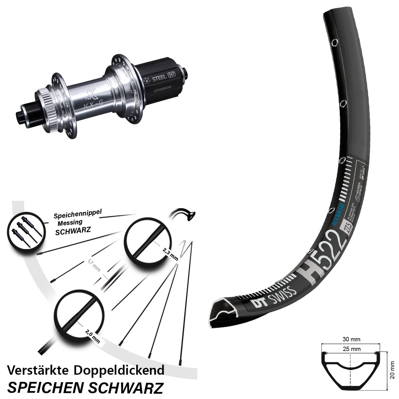 DT Swiss H522 KX-GS Heavy Duty 29 Zoll Disc Laufrad für Schnellspanner 8-12 fach