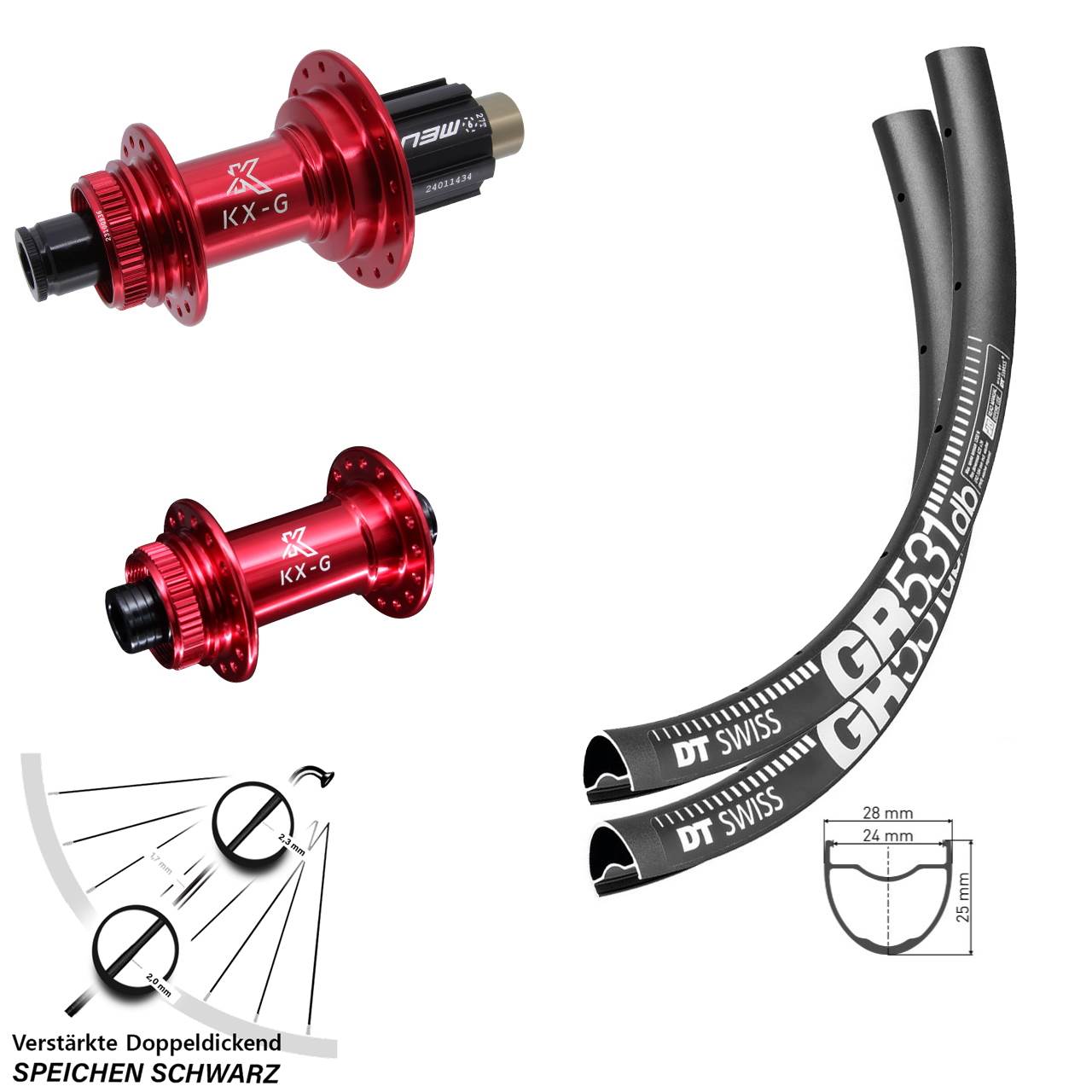 28 Zoll DT Swiss GR 531 KX-G rot Centerlock Laufradsatz 15x100 12x142 Campa N3W