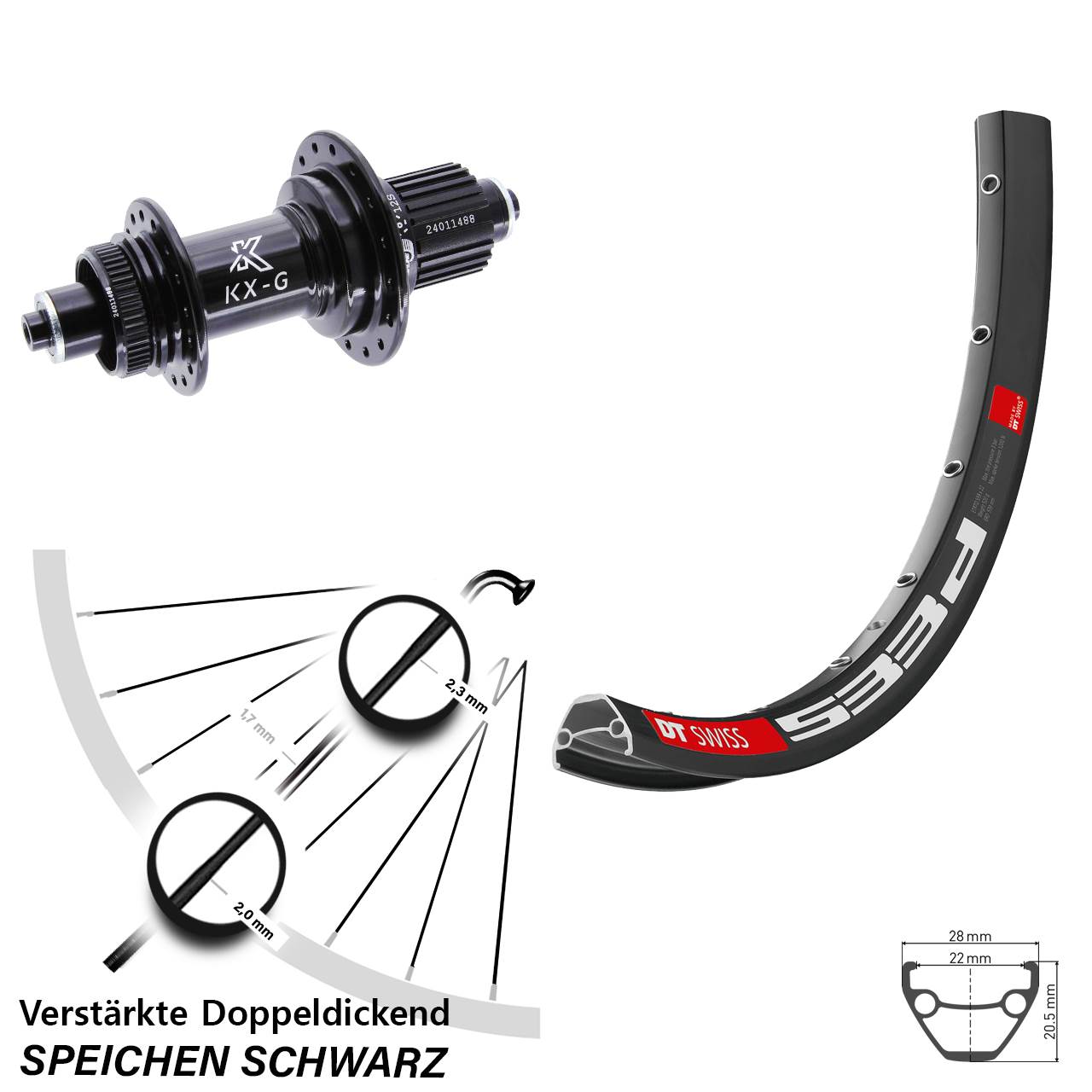 Hinterrad Centerlock 26 Zoll DT Swiss 533d KX-G Shimano Micro Spline für Schnellspanner